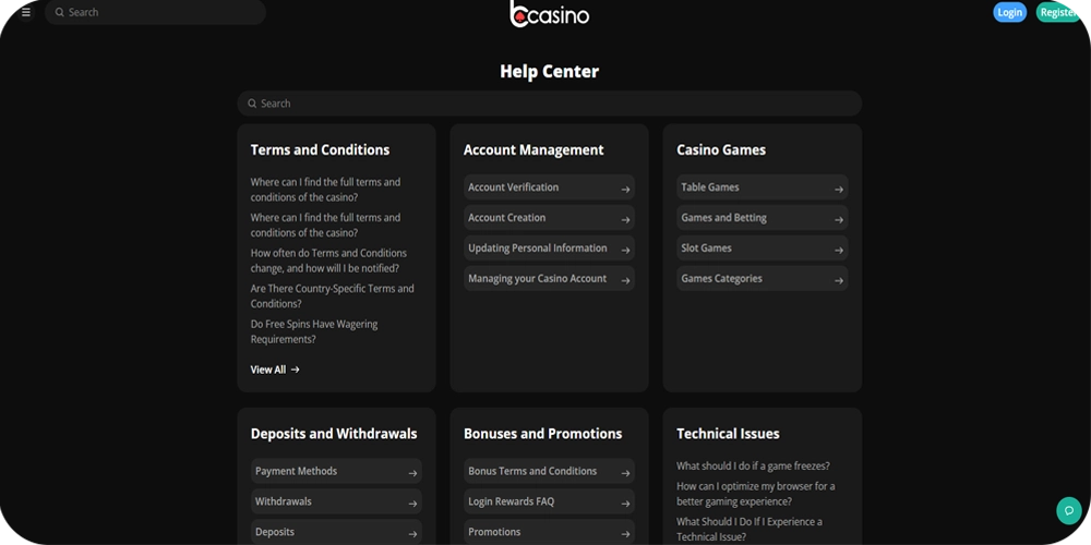 Help Center at b Casino