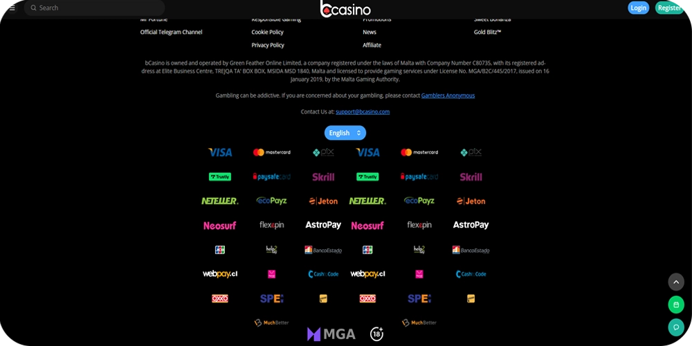 bCasino Payment Methods