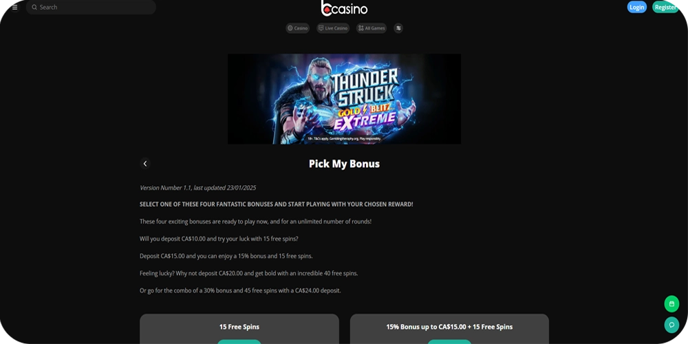 Pick My Bonus at bCasino