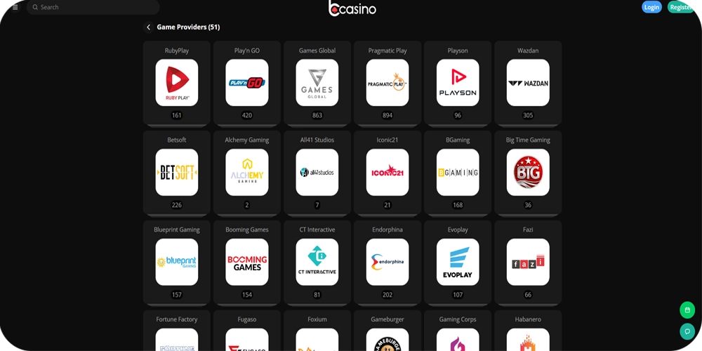 bCasino Sots Providers
